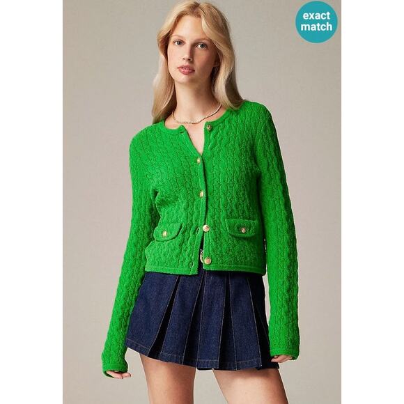J. Crew Jackets & Blazers - J Crew Odette Cable Knit Sweater Lady Jacket Sz Medium Cotton Blend Kelly Green